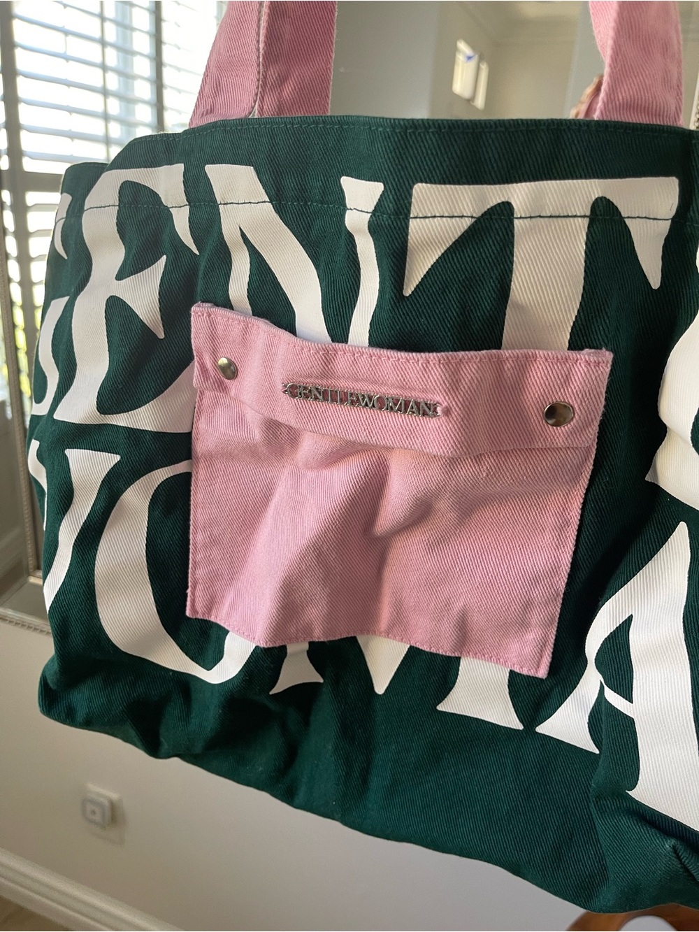 Gentlewoman Pink & Green Statement Tote Bag - Picture 8 of 9